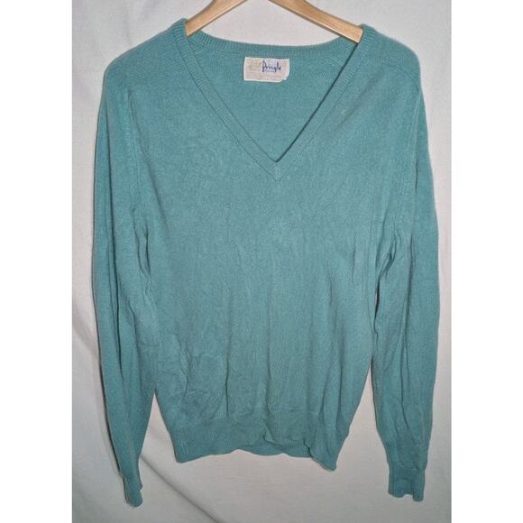 Pringle of Scotland Vtg Mens V Neck Sweater Sz 42/107 XL 100% Cashmere Turquoise - Picture 1 of 5